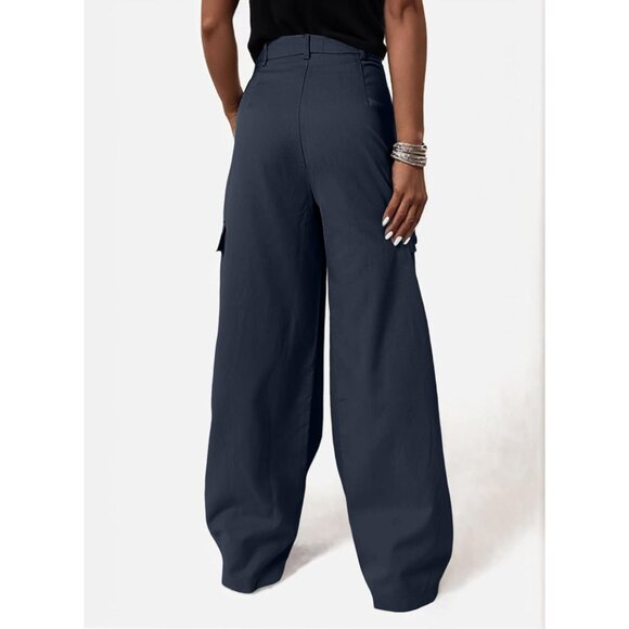Women’s High Waisted Wide Leg Cargo Pants Casual Work Pants with Pockets - Picture 6 of 6